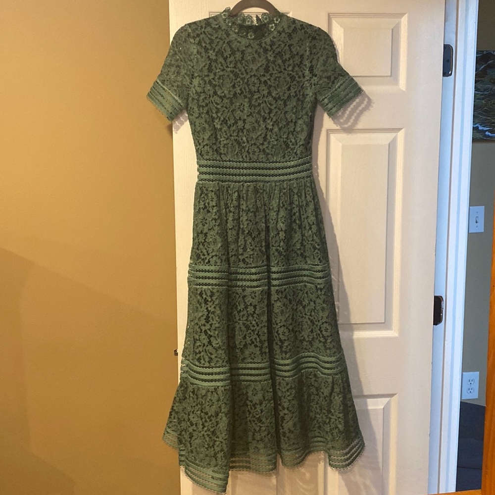 Mid length green lace dress, Size S, worn once